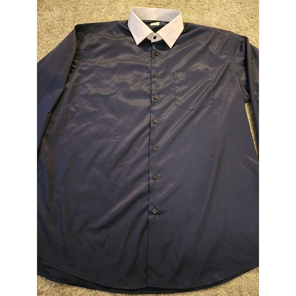 Savile Lane Men's Navy Blue & Lavender Button-Down French Cuff Shirt Size 3xl
